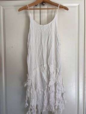 UNIF White Boho Tattered Tiered Slip Dress M